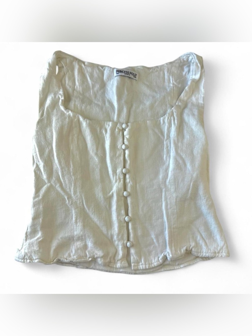 Princess Polly Zenda Linen Blend Tank Top Corset Style Off White Size 8